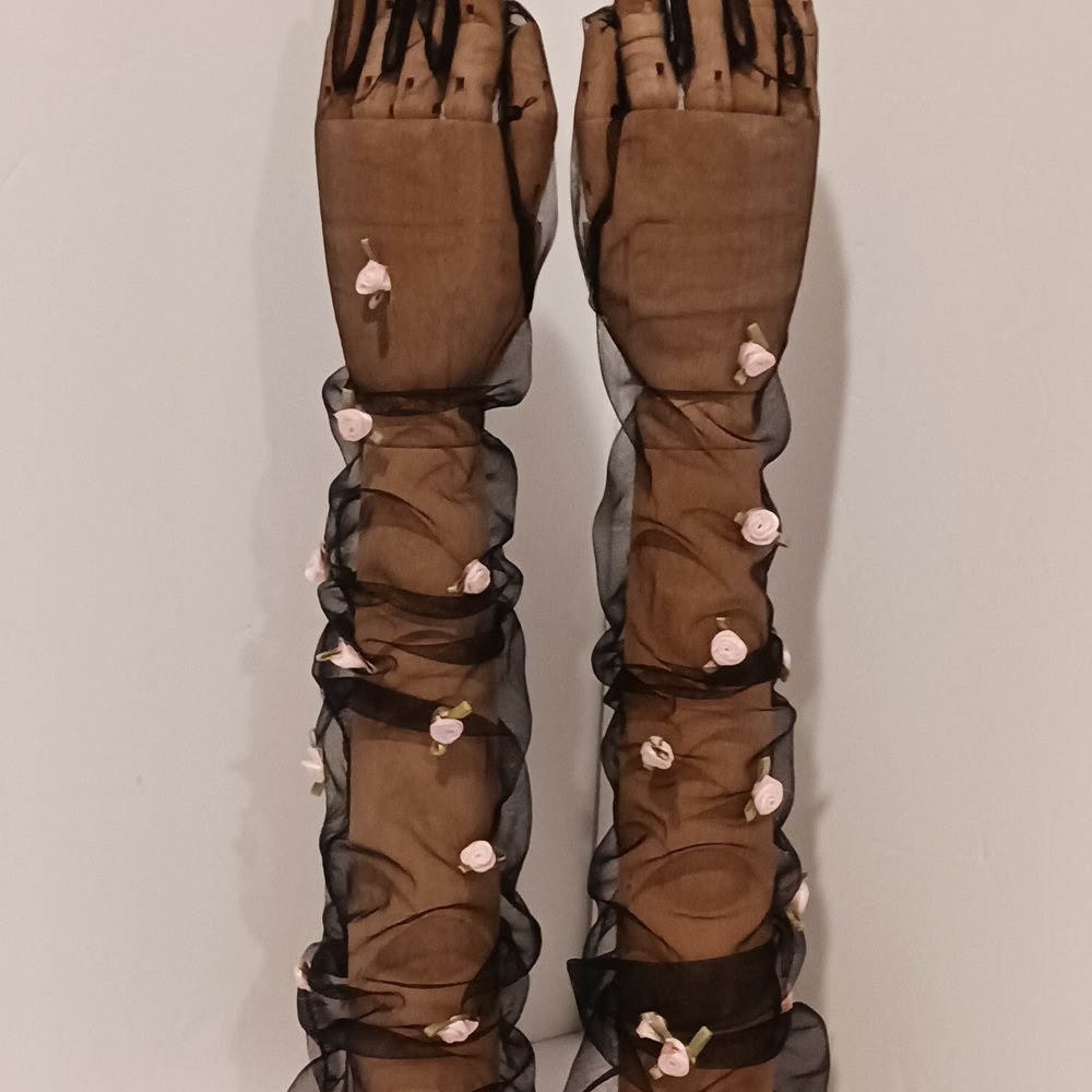 Black Sheer Floral Appliqué Arm Warmers